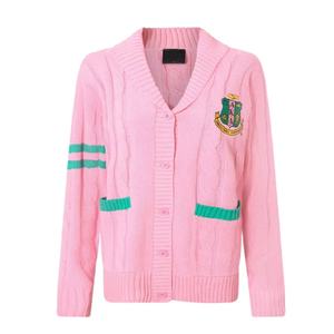 Suéter Cardigan Personalizado OEM ODM para Mujer, Color Rosa, Cuello en V, Bordado, Estilo Pullover - Product Image 1