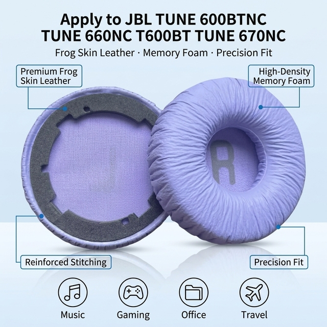 Replacement Ear Cushion Pads With Wrinkled Skin and Memory Foam for JBL  TUNE 600BTNC TUNE 660NC T600BT TUNE 670NC Headphones
