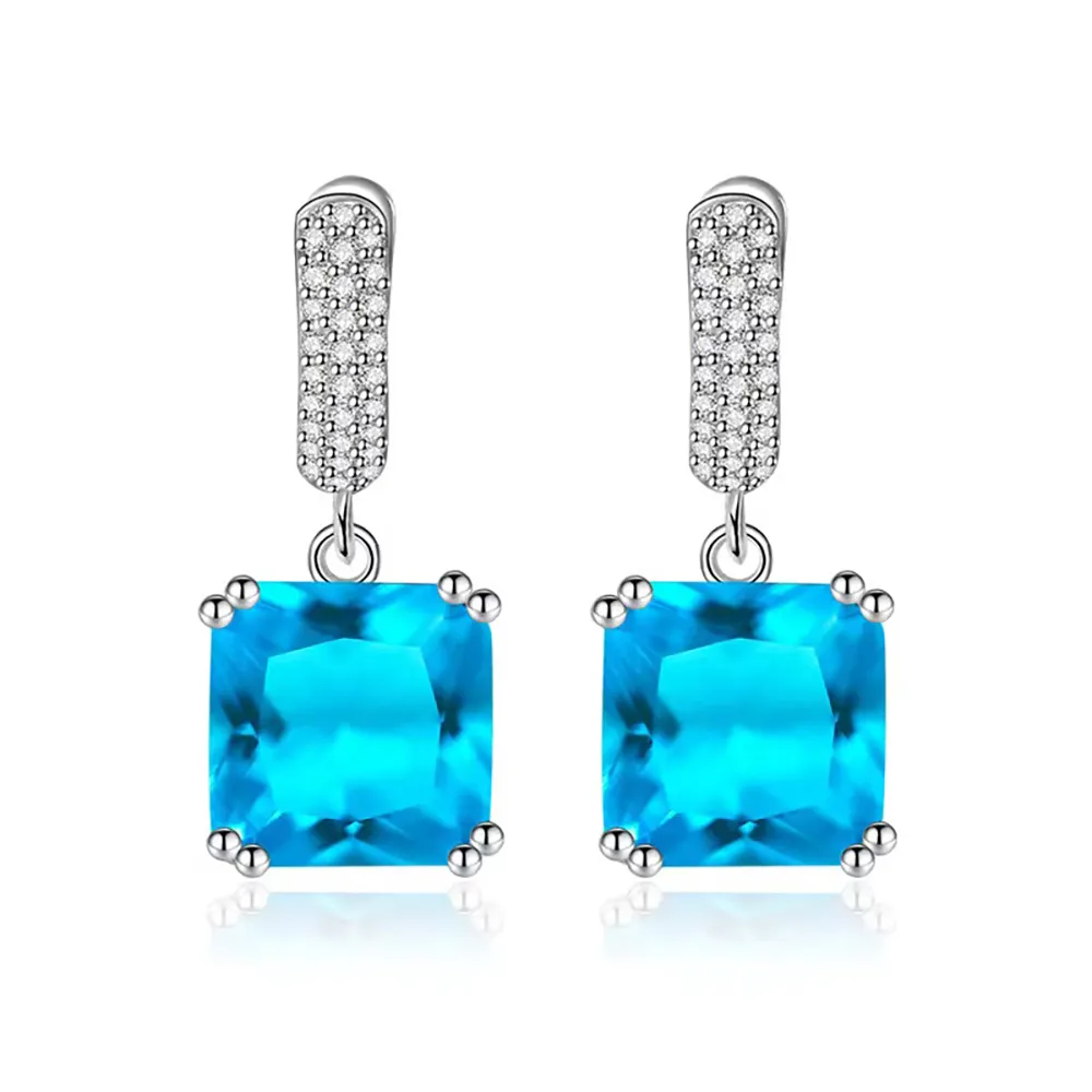 New Style Wholesale Premium Jewelry Diamonds Square Sapphire Hip Hop Zircon Earrings