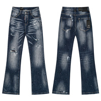 Jeans en denim décontracté pour homme, coupe slim, taille mi-haute, déchiré et vieilli, avec patchs, style italien tendance, haute qualité, transfrontalier, DSQUARED