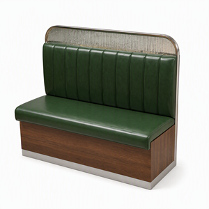 Custom Green PU Leather <b>Restaurant</b> Booth Seating With Mesh Partition Backrest Solid Wood Top Dining Table For Cafe Commercial - Product Image 1