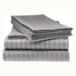 Conjunto de lençóis com bolso profundo lençol com listras escovadas supermacio de 4 peças