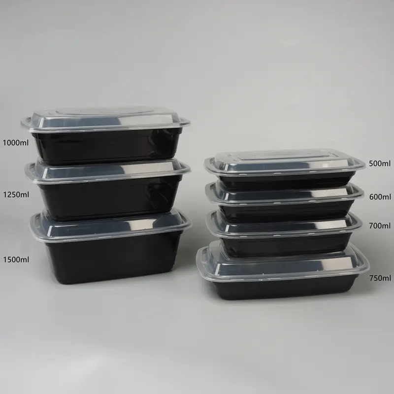 Magnetron Veilig Biologisch Afbreekbaar Rechthoek Takeaway Plastic Restaurant Eten Verpakking Bento Containers Met Deksels