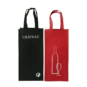 Promotional Burgundy Custom Logo Eco-friendly Reusable Wine Bottle Bags 4 Bottle 6 Bottle Non Woven Wine Bag with Divider