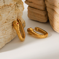 Pendientes de Aro H&C Clásicos de Acero Inoxidable con Baño de Oro de 18K, Diseño de Serpiente, Forma de U, Estilo Gótico, Hipoalergénicos e Impermeables