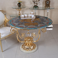 Table familiale moderne, Table ronde et chaise en cuivre doré, 6 pièces