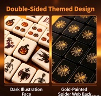 Vente en gros directe usine – Nouveau jeu de Mahjong de luxe moderne pour Halloween, 160 tuiles en acrylique, écologique, avec motif toile d'araignée noire personnalisable