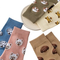 Chaussettes mi-mollet en coton jacquard dessin animé pour femme, collection Automne/Hiver 2024, motif chien mignon, absorbantes, style japonais, prêtes pour Instagram