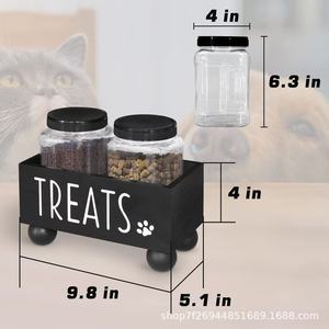 Wooden Treats Storage Box With Jars For Dog Snacks Desktop Organizer <b>Rectangle</b> Shape Solid Wood Design - Product Image 3