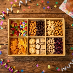 <span class=keywords><strong>Assiette</strong></span> de service HCMA en mélamine à 6 compartiments, couleur <span class=keywords><strong>bois</strong></span>, pour snacks, bonbons et apéritifs, idéale pour les fêtes - Product Image 1