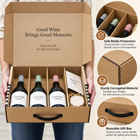 Boîte cadeau à vin en gros à quatre compartiments avec séparateurs ondulés et couvercle imprimé pour collections de dégustation de vins de vignobles