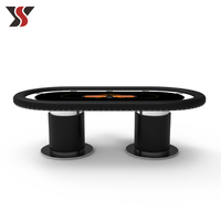 Mesa de Póker Texas YS OEM Personalizada con Pedestal de Cañón, Riel de Cuero Negro, Tachuelas Plateadas y Portavasos para Casino