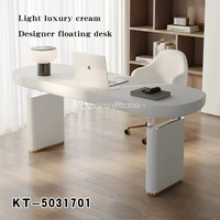 Bureau de luxe léger blanc crème pour chambre d'étude avec design de bureau flottant laqué