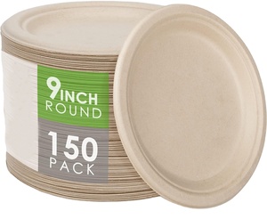 Platos de Papel de Bagazo Desechables Personalizados Verdes para <span class=keywords><strong>Comida</strong></span> Rápida, Vajilla de Pulpa de 9 Pulgadas, 100% Compostables, Biodegradables y Reciclables - Product Image 1