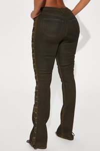 Jean évasé à lacets pour femme, délavé, avec liens latéraux, style streetwear vintage rétro, <span class=keywords><strong>pantalon</strong></span> bootcut kaki esthétique - Product Image 2