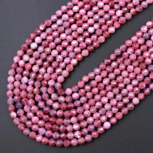 Cuentas de Turmalina Rosa Natural Facetada de 3mm 4mm 5mm 6mm, Cuentas Redondas con Corte de Micro Diamante, Piedra Preciosa, Hilo de 15.5 Pulgadas - Product Image 5