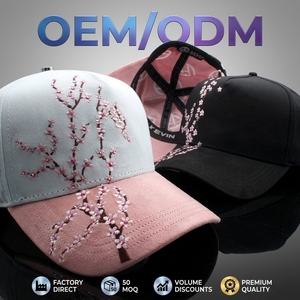 ODM OEM Hochwertige Original-Wildleder-Kappe mit Pfirsichblüten-Stickerei Verstellbare Bestickte Baseball-Caps mit Individuellem Logo - Product Image 1
