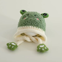Gorro de punto de felpa con orejeras de dibujos animados para bebé, gorro cálido de lana para otoño e invierno, gorro unisex para niños