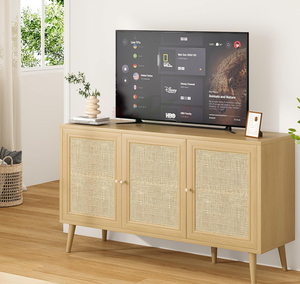 Armoire de rangement moderne de 59 pouces en libre-service avec buffet décoratif, portes en rotin, <span class=keywords><strong>console</strong></span> de <span class=keywords><strong>bar</strong></span> à café pour cuisine - Product Image 2