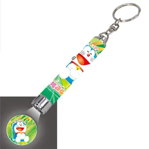 Christmas gifts kids toy charm logo keychain custom projector torch keyring Led key chain metal flashlight