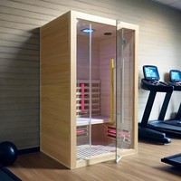 Ruang Sauna Hemlock Red Cedar SS-100R dengan Pemanas Kaca Merah, Desain Modern, Spektrum Penuh, Daya 8KW, Inframerah Jauh, untuk 1 Orang