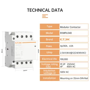 ETEK EKMF 4P 63A 4NO Coil 230VAC Din Rail AC Contactor Automatic Control Type Modular Contactor