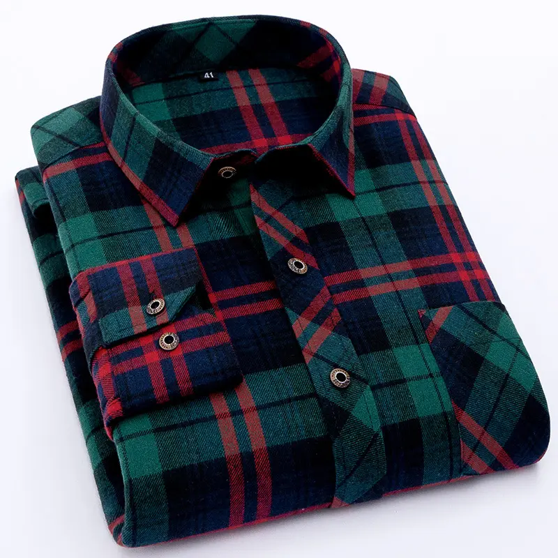 M601 Spring Autumn Korean Style Men Long Sleeve Flannel Plaid Casual Slim Fitted Shirts