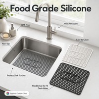 Tapis de protection d'évier en silicone de qualité alimentaire OEM personnalisé, découpable sur mesure, résistant à la chaleur, antidérapant, pliable, marque privée