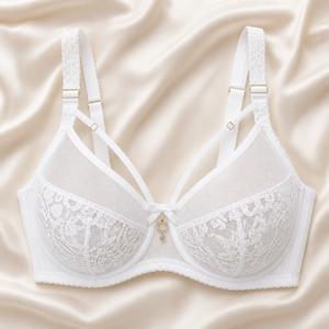Soutien-gorge élégant en dentelle blanche avec anneaux de connexion en or rose - Product Image 1