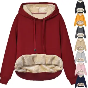 Wholesale European and American women's customized long sleeved plus size hooded sweater women's plush winter coat
