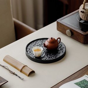 Carbonized Walnut Wood <b>Tea</b> <b>Tray</b> Handmade Hammered Square Serving Platter Retro Solid Wood Food <b>Tray</b> Fruit Dish - Product Image 1