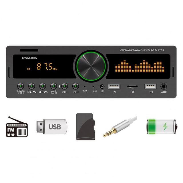 SWM-80A Handsfree Dual USB Car MP3 Player Powerful FM Radio Blue-tooth AUX TF Card U Disk Digital Media Receiver Car Accessories