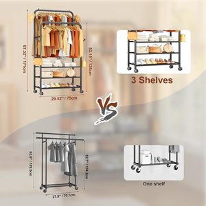 Tầng thường vụ di động cán kim loại mạnh mẽ freestanding quần áo Rack hiển thị với đôi thanh và bánh xe để sử dụng nhà - Product Image 4