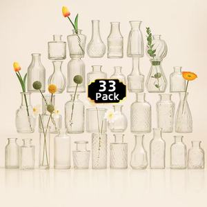 Vintage Embossed Glass Bud <strong>Vase</strong> Set <strong>Mini</strong> Flower <strong>Vases</strong> for Wedding Table Centerpiece Home Decor Bulk Supplier - Product Image 2