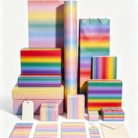 Papier d'art recyclable dégradé arc-en-ciel, holographique brillant, pour emballage cadeau 80 g/m², avec boîte cadeau assortie, sac cadeau et étiquette suspendue pour emballage de fête