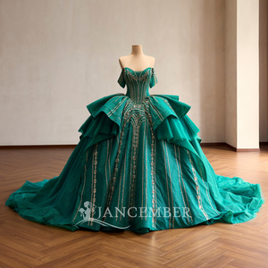 261094 Impresionante Vestido de Quinceañera Verde con Cuentas, Apliques de Encaje, Escote Corazón, Largo hasta el Suelo, Estilo Princesa - Product Image 2