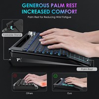 Ensemble clavier et souris sans fil ergonomique RVB rechargeable 2,4 GHz pleine taille, rétroéclairage 7 couleurs 3600 DPI ; Souris avec fonction anti-sommeil