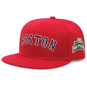 Cappellini sportivi ricamati 3D rossi di nuovo stile cappellini da baseball personalizzati con logo a tesa piatta