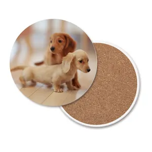 Little Dachshund sous-verres en céramique en liège, dos absorbant pour chien, UV, support de boisson personnalisé, ensemble de sous-verres en céramique vierge