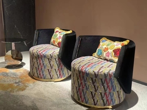 Sofa kain bordir belakang melengkung mewah furnitur desain Modern Sofa Sofa bingkai Titanium tabung baja tahan karat beludru buram - Product Image 6