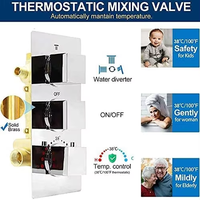 Système de douche thermostatique à effet pluie, finition laiton en acier inoxydable brossé, robinet avec 6 jets de massage, triple poignée, design carré moderne