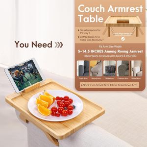 Mesa Auxiliar <span class=keywords><strong>para</strong></span> Sofá de Bambú con Rotación de 360 Grados °   Soporte Giratorio <span class=keywords><strong>para</strong></span> Teléfono, Bandeja Plegable <span class=keywords><strong>para</strong></span> Reposabrazos de Sofá, <span class=keywords><strong>para</strong></span> <span class=keywords><strong>Comer</strong></span>, Beber, Control Remoto, Libros - Product Image 3