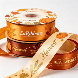 Customised Gold Foil Satin <b>Ribbon</b> Glitter Hot Stamp Logo Spool Type for Harvest Gifts Decoration 10 Yards Roll - Product Image 4