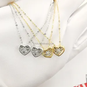 Hot Sale Classic Real 18 Karat Solid Gold Natural Dancing Diamant Herzform Anhänger Halskette Schmuck für Frauen