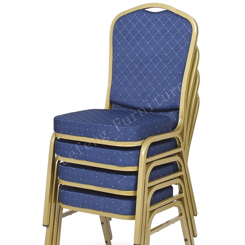 Hotel de alta calidad usado cromo aluminio silla apilable banquete oro Acero inoxidable oro banquete silla