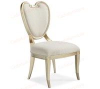 Ensemble de table à manger rectangulaire en bois massif de style français luxueux, fait main, couleur champagne doré, avec 8 chaises rembourrées à dossier en forme de S