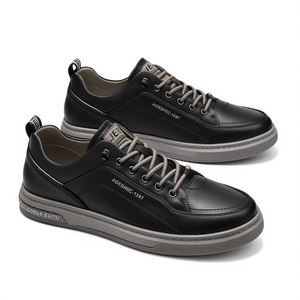 Baskets décontractées en cuir pour hommes Porshic, à bout rond, à lacets, style mode, pour la marche, toutes saisons, couleur unie, style basketball - Product Image 1