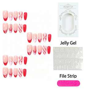 30 faux ongles en amande pour Noël, motifs flocon de neige, sapin de Noël, rayures rouges scintillantes, style français, réutilisables, pour fêtes - Product Image 2