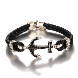สร้อยข้อมือหนัง PU ถักลายสมอเรือชุบเงินโบราณ ปรับขนาดได้ สไตล์วินเทจ สำหรับผู้ชาย ของขวัญเครื่องประดับแฟชั่นสำหรับผู้ชาย - Product Image 3