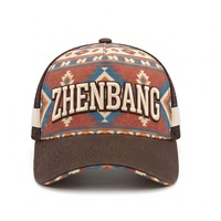 Gorra Trucker Personalizada al por Mayor con Estampado Azteca, Bordado Vintage, Malla Trasera Ajustable, para Verano, Unisex, para Golf y Béisbol